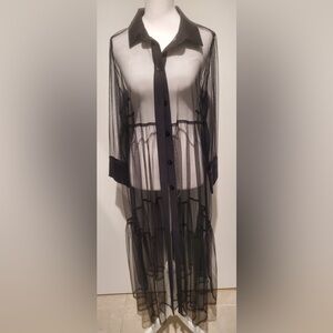 IC Collection Button Down the Front Over-Dress in Sheer Black Maxi-Length Size L